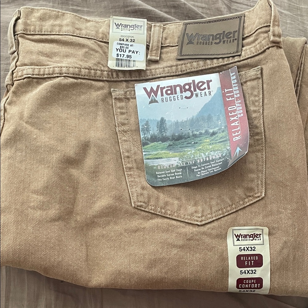Wrangler Relaxed Fit Tan Canvas Work Pants